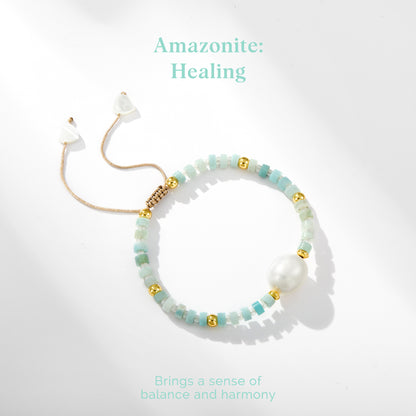 Adjustable Healing Crystal Bracelet Natural Amazonite Beads with Irregular Pearl