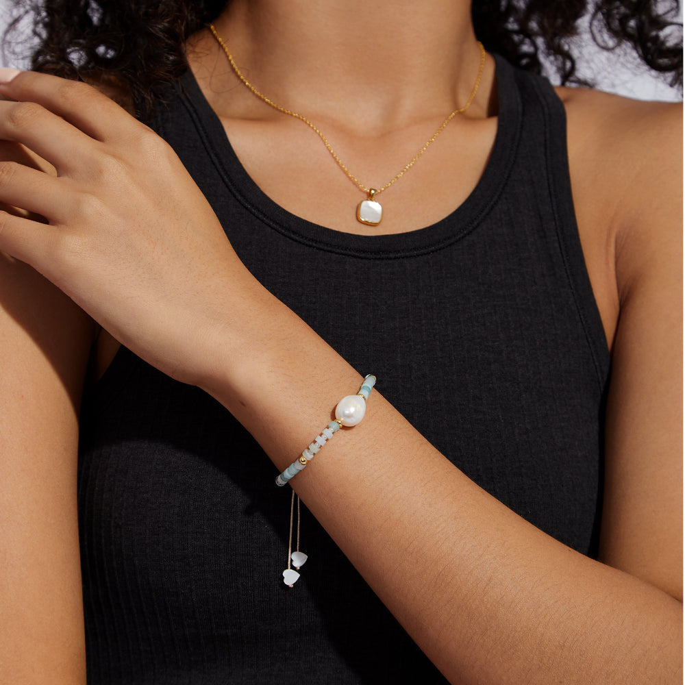 Adjustable Healing Crystal Bracelet Natural Amazonite Beads with Irregular Pearl