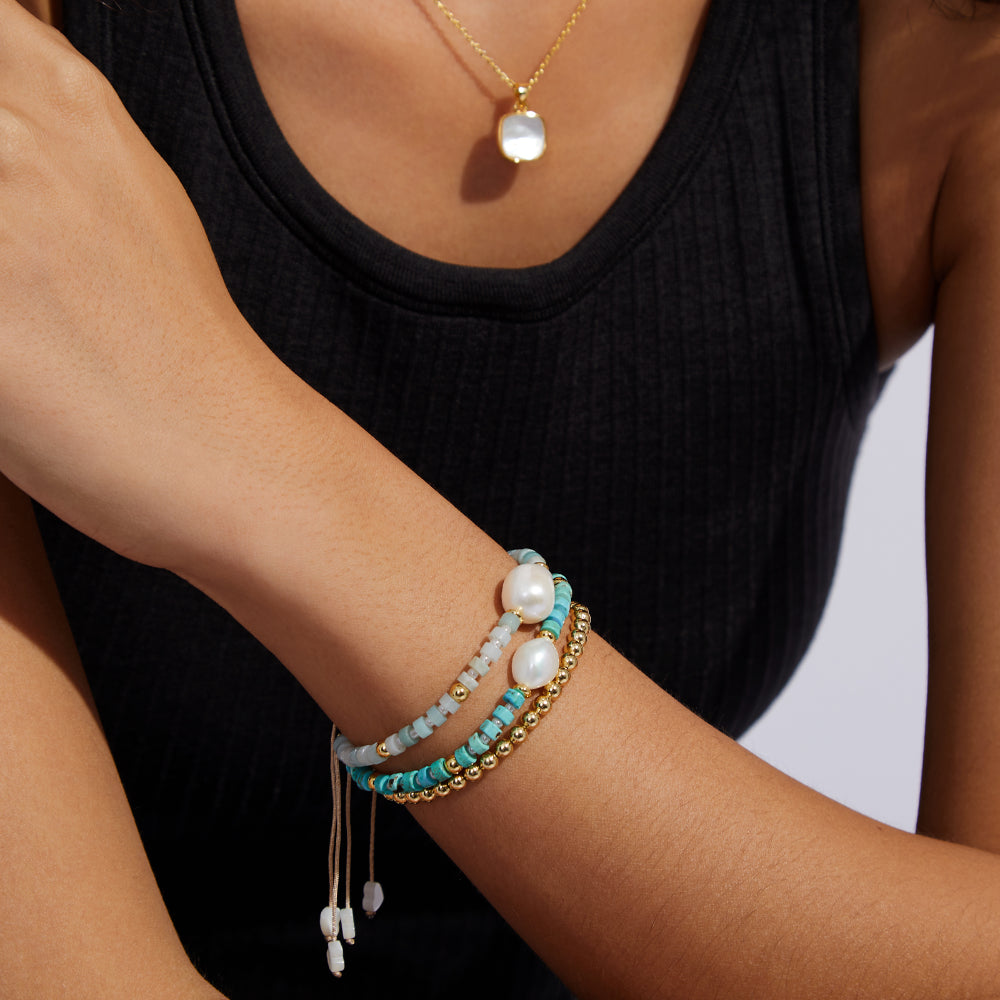 Adjustable Healing Crystal Bracelet Natural Amazonite Beads with Irregular Pearl