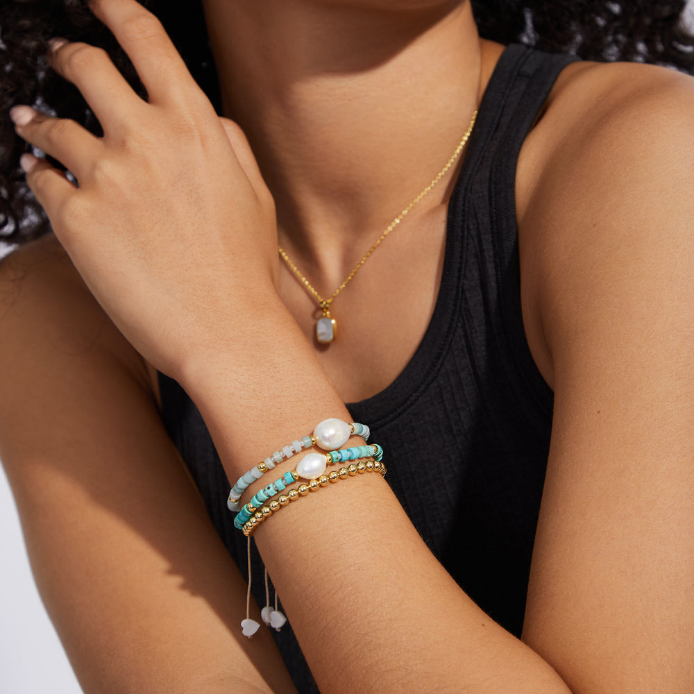 Adjustable Healing Crystal Bracelet Natural Amazonite Beads with Irregular Pearl