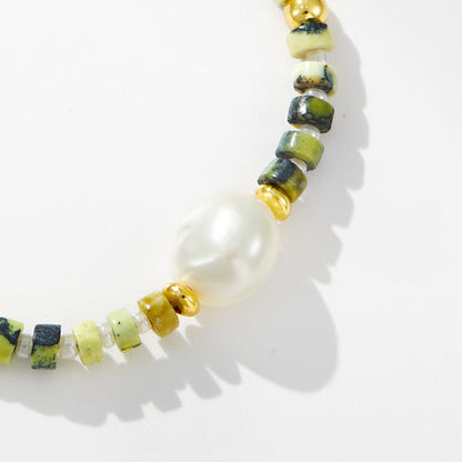 Adjustable Healing Crystal Bracelet Natural Lime-green Turquoise Beads with Irregular Pearl