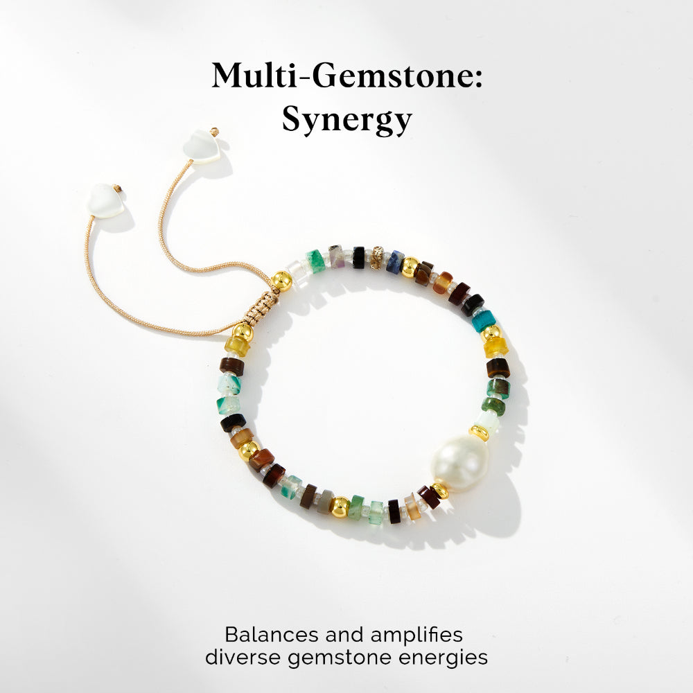 Adjustable Healing Crystal Bracelet Natural Multi-stones Beads with Irregular Pearl