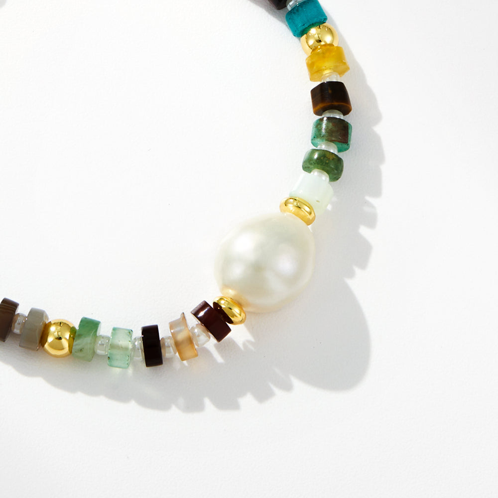 Adjustable Healing Crystal Bracelet Natural Multi-stones Beads with Irregular Pearl
