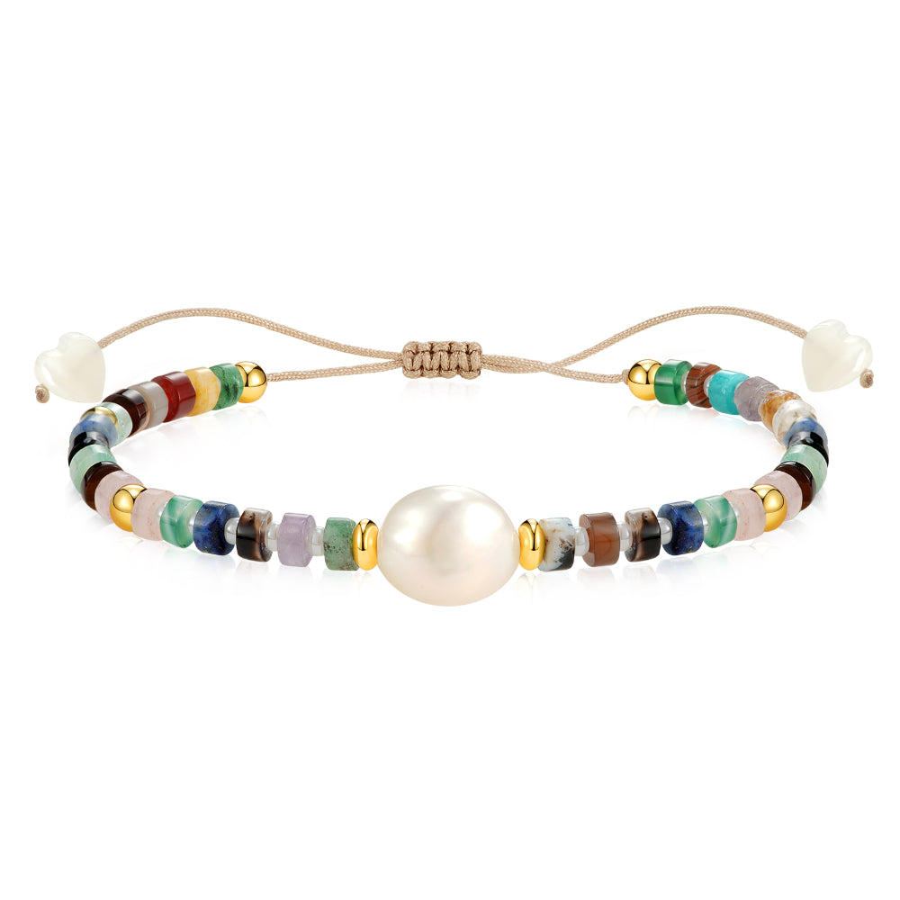 Adjustable Healing Crystal Bracelet Natural Multi-stones Beads with Irregular Pearl