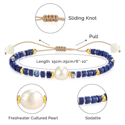 Adjustable Healing Crystal Bracelet Natural Sodalite Beads with Irregular Pearl