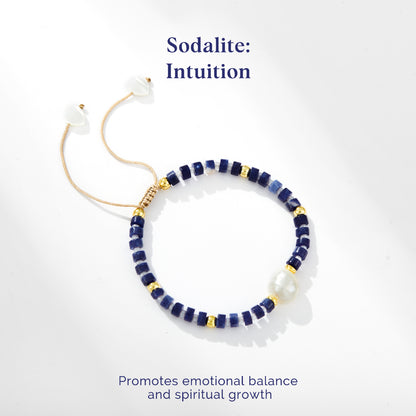 Adjustable Healing Crystal Bracelet Natural Sodalite Beads with Irregular Pearl