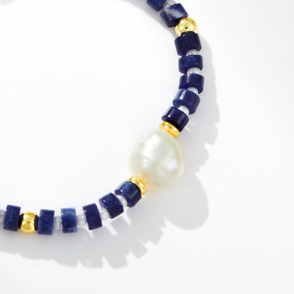 Adjustable Healing Crystal Bracelet Natural Sodalite Beads with Irregular Pearl