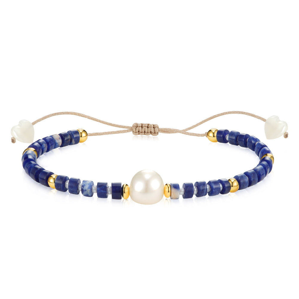 Adjustable Healing Crystal Bracelet Natural Sodalite Beads with Irregular Pearl