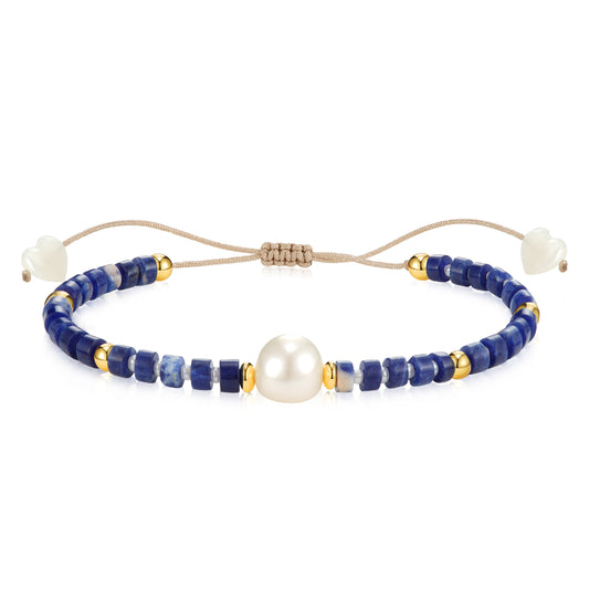 Adjustable Healing Crystal Bracelet Natural Sodalite Beads with Irregular Pearl