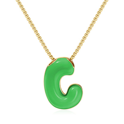 Bubble Letter Colorful Enamel Initial Necklace