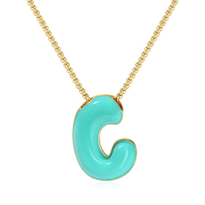 Bubble Letter Colorful Enamel Initial Necklace