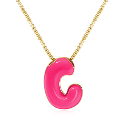 Bubble Letter Colorful Enamel Initial Necklace