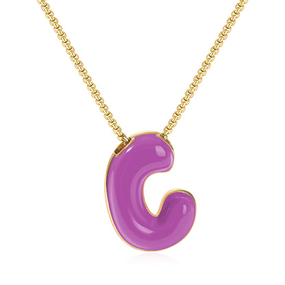 Bubble Letter Colorful Enamel Initial Necklace