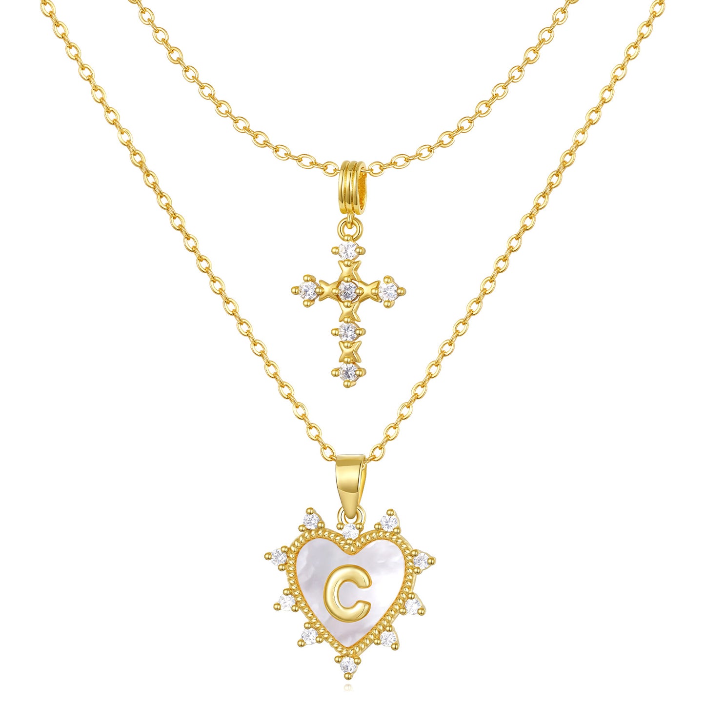Layered Heart Pendant Initial Necklace