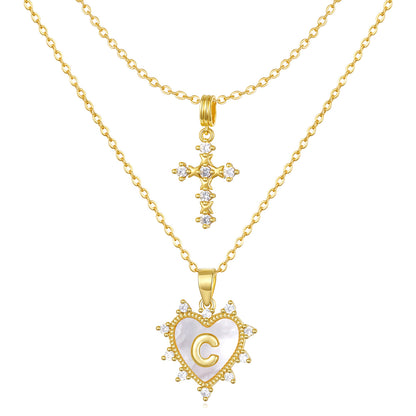 Layered Heart Pendant Initial Necklace