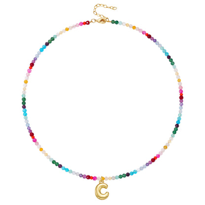 Beaded Bubble Letter Initial Pendant Necklace