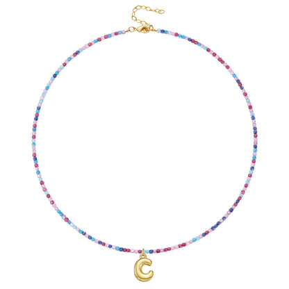 Beaded Bubble Letter Initial Pendant Necklace