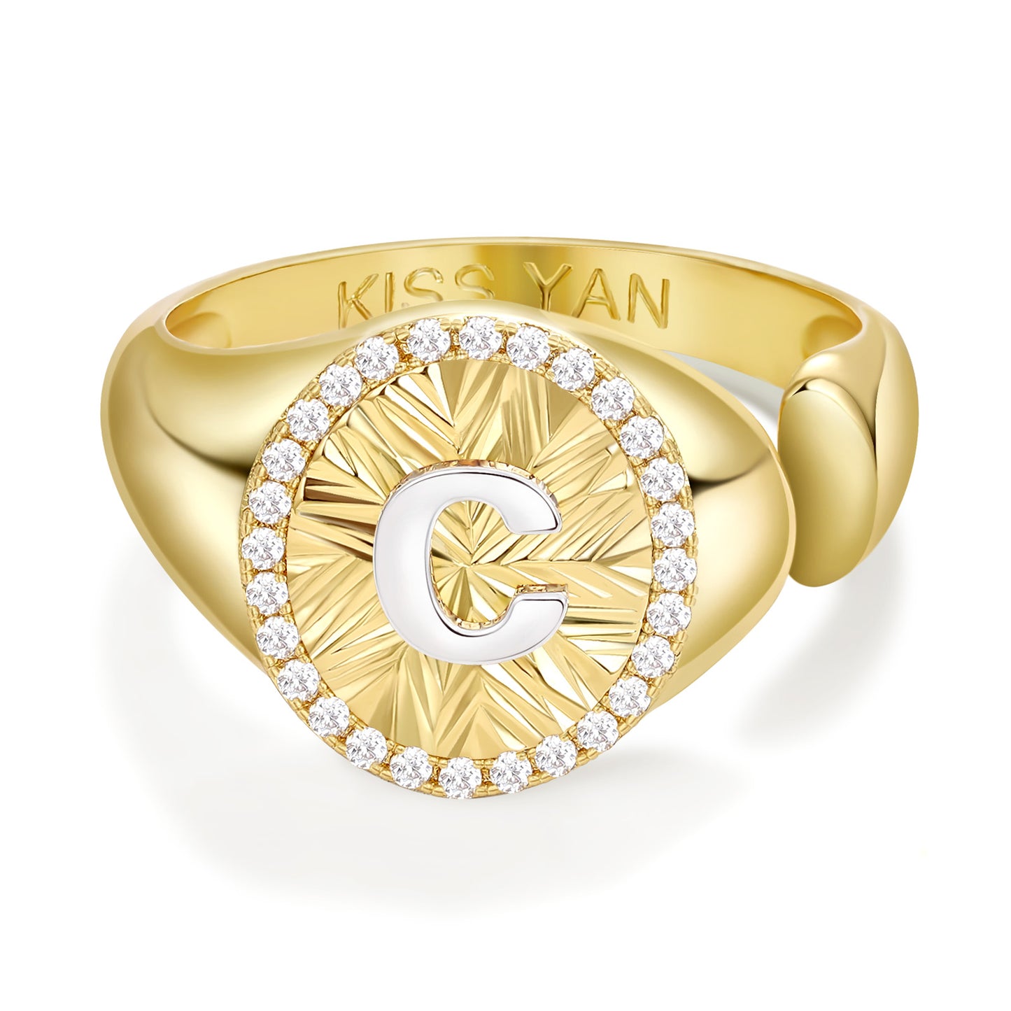 14k Gold Plate Initial  Adjustable Letter Ring