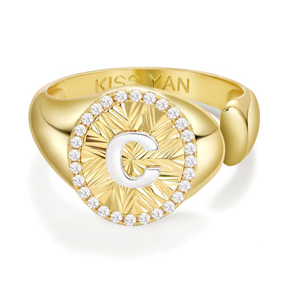 14k Gold Plate Initial  Adjustable Letter Ring