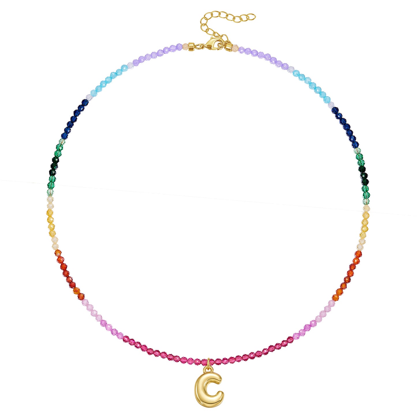 Beaded Bubble Letter Pendant Rainbow Choker