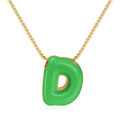 Bubble Letter Colorful Enamel Initial Necklace