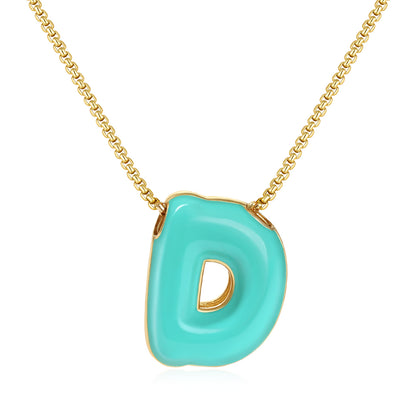 Bubble Letter Colorful Enamel Initial Necklace