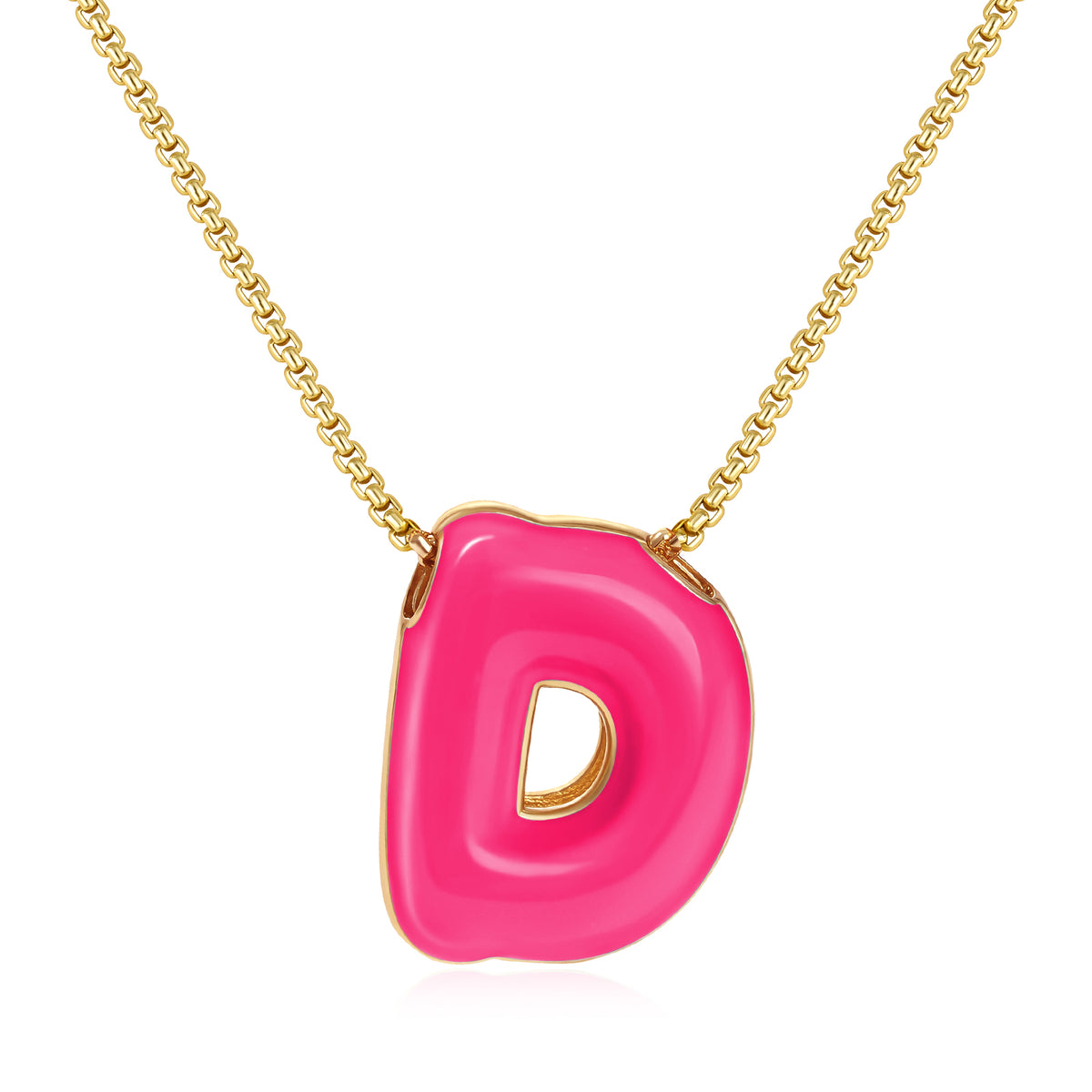 Bubble Letter Colorful Enamel Initial Necklace