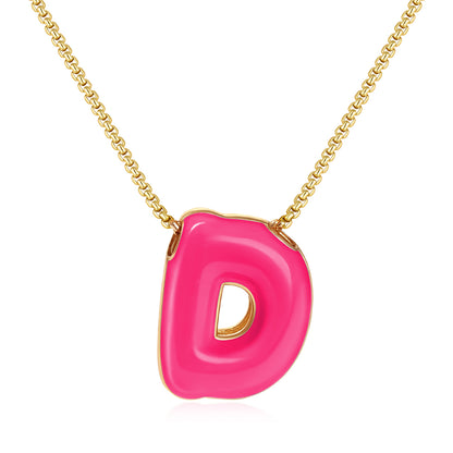 Bubble Letter Colorful Enamel Initial Necklace