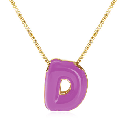 Bubble Letter Colorful Enamel Initial Necklace