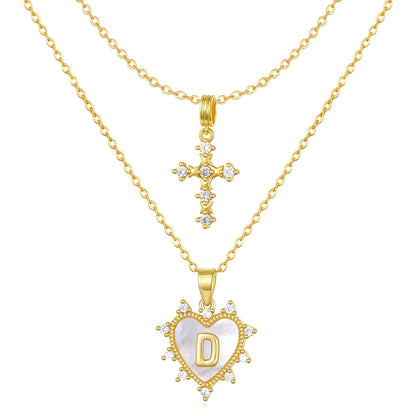 Layered Heart Pendant Initial Necklace