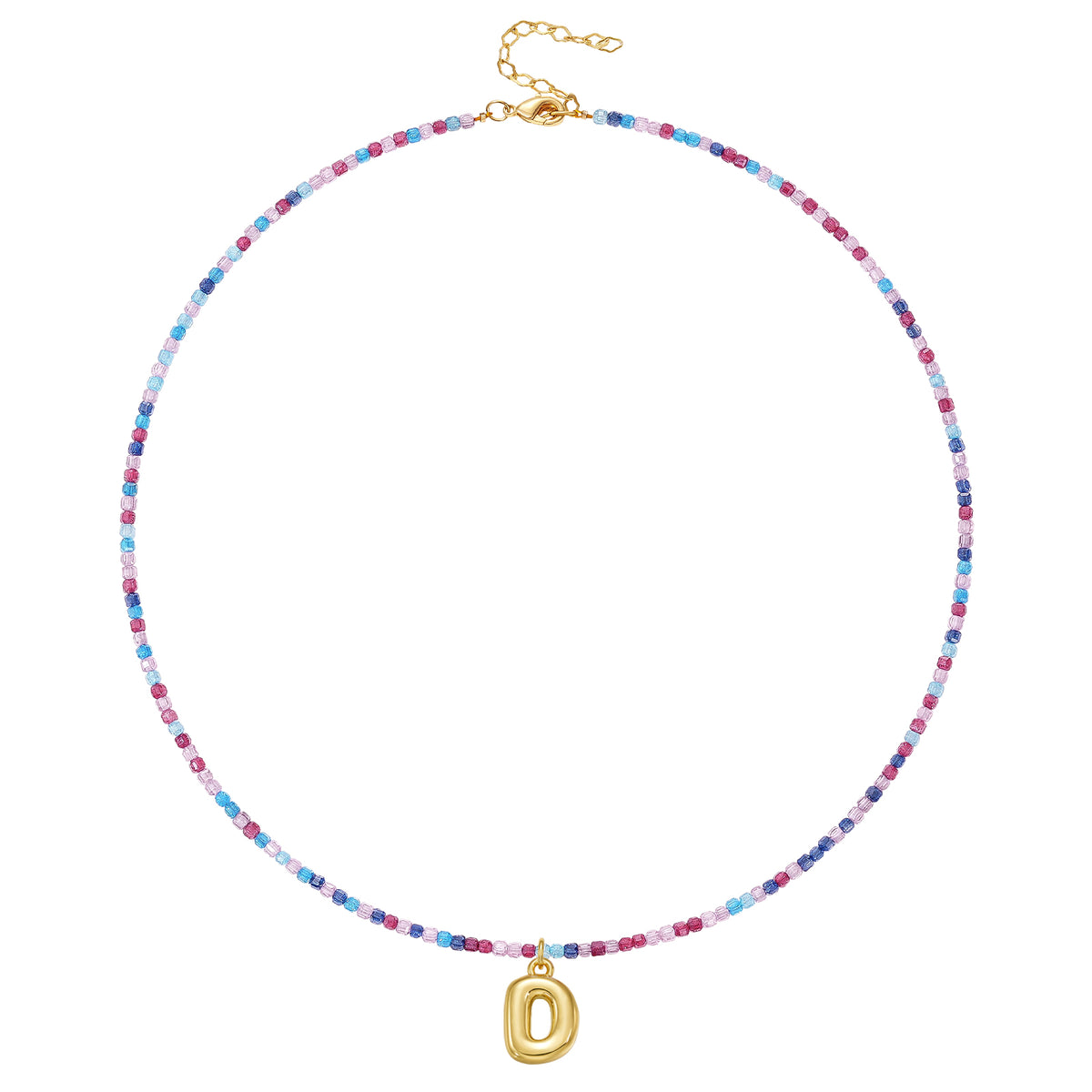 Beaded Bubble Letter Initial Pendant Necklace