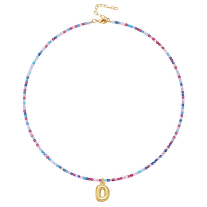 Beaded Bubble Letter Initial Pendant Necklace