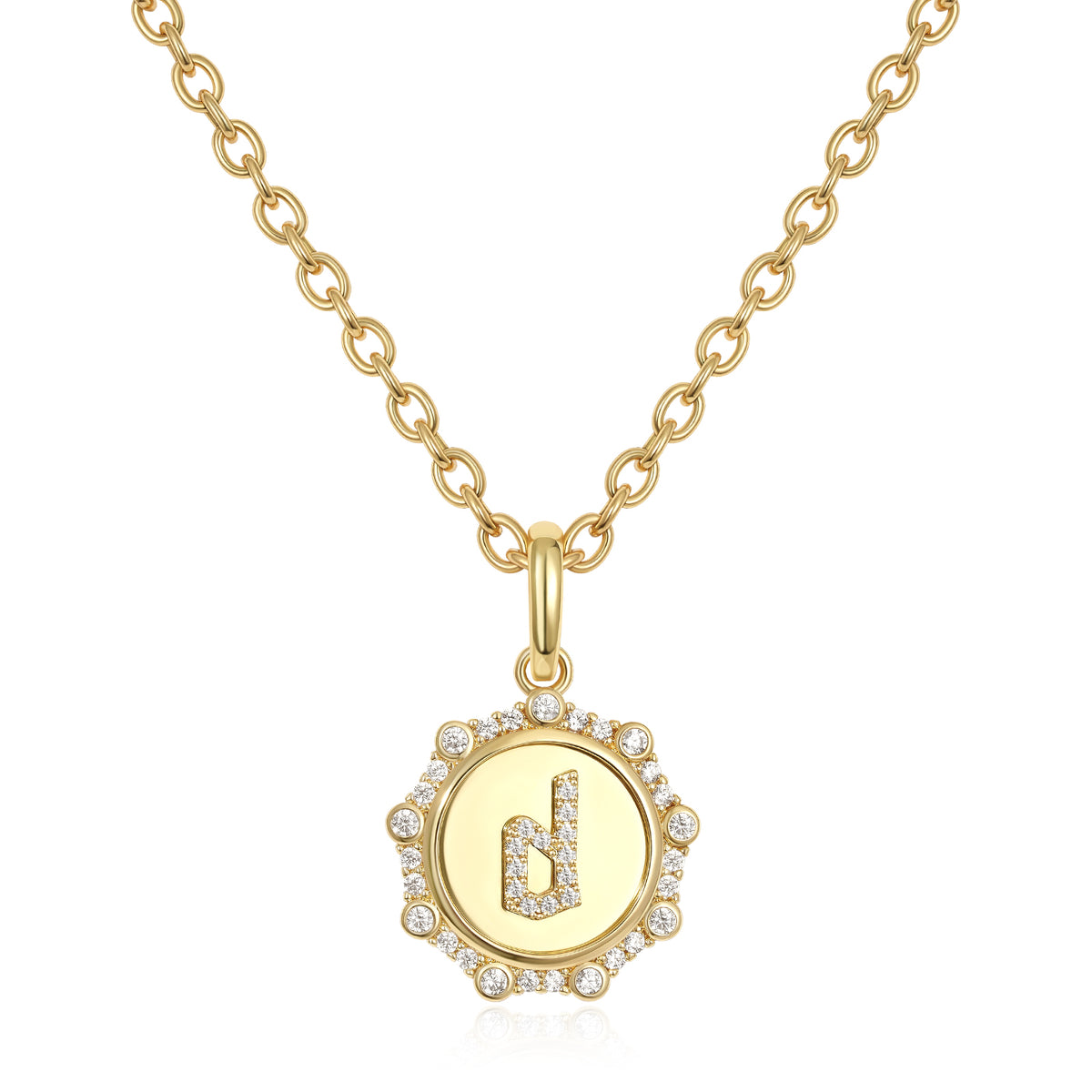 Round Initial Necklace with CZ Pendant