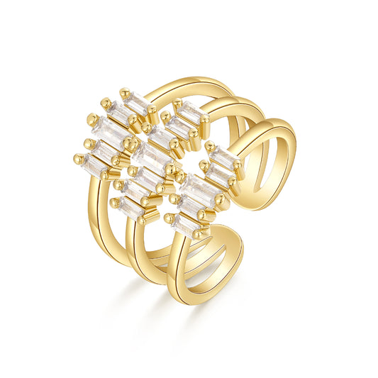 Adjustable Statement Irregular Geometric Chunky Finger Rings-Triple CZ