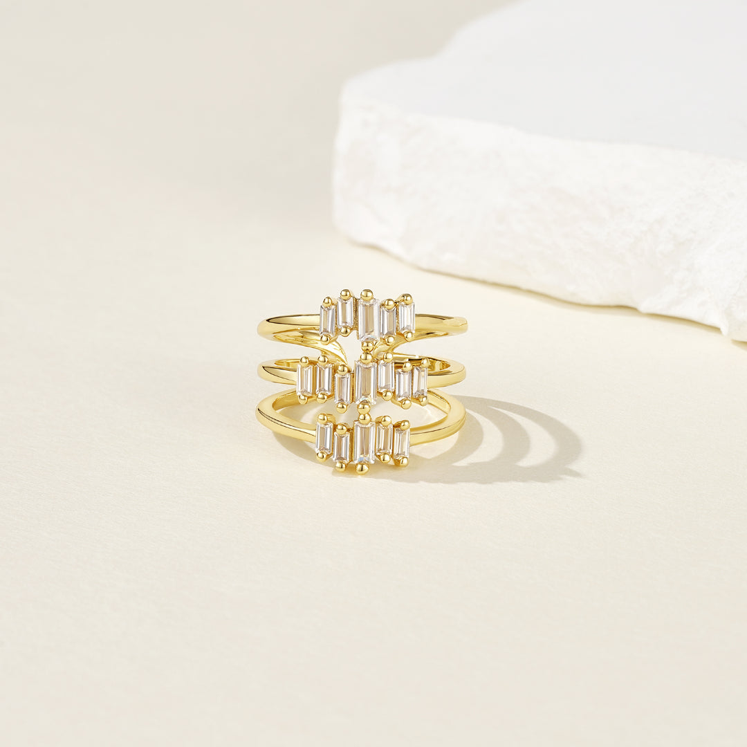 Adjustable Statement Irregular Geometric Chunky Finger Rings-Triple CZ