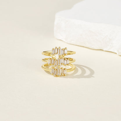Adjustable Statement Irregular Geometric Chunky Finger Rings-Triple CZ