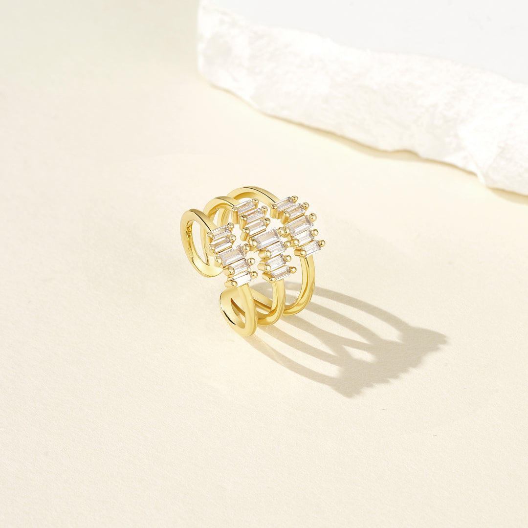 Adjustable Statement Irregular Geometric Chunky Finger Rings-Triple CZ