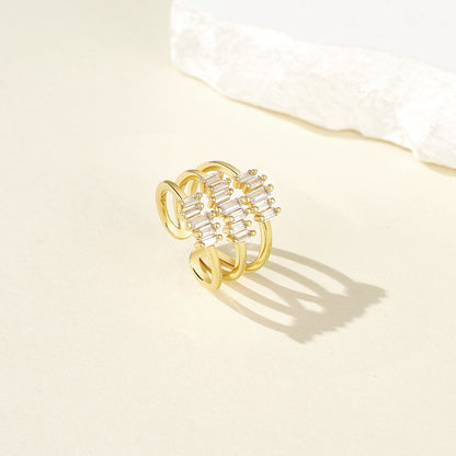 Adjustable Statement Irregular Geometric Chunky Finger Rings-Triple CZ