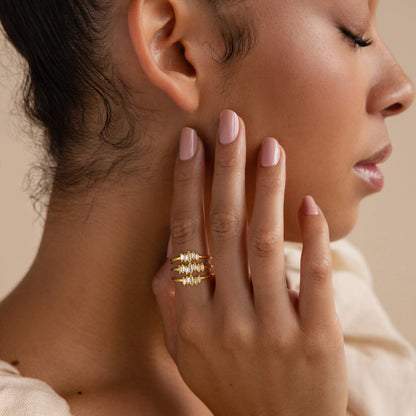 Adjustable Statement Irregular Geometric Chunky Finger Rings-Triple CZ