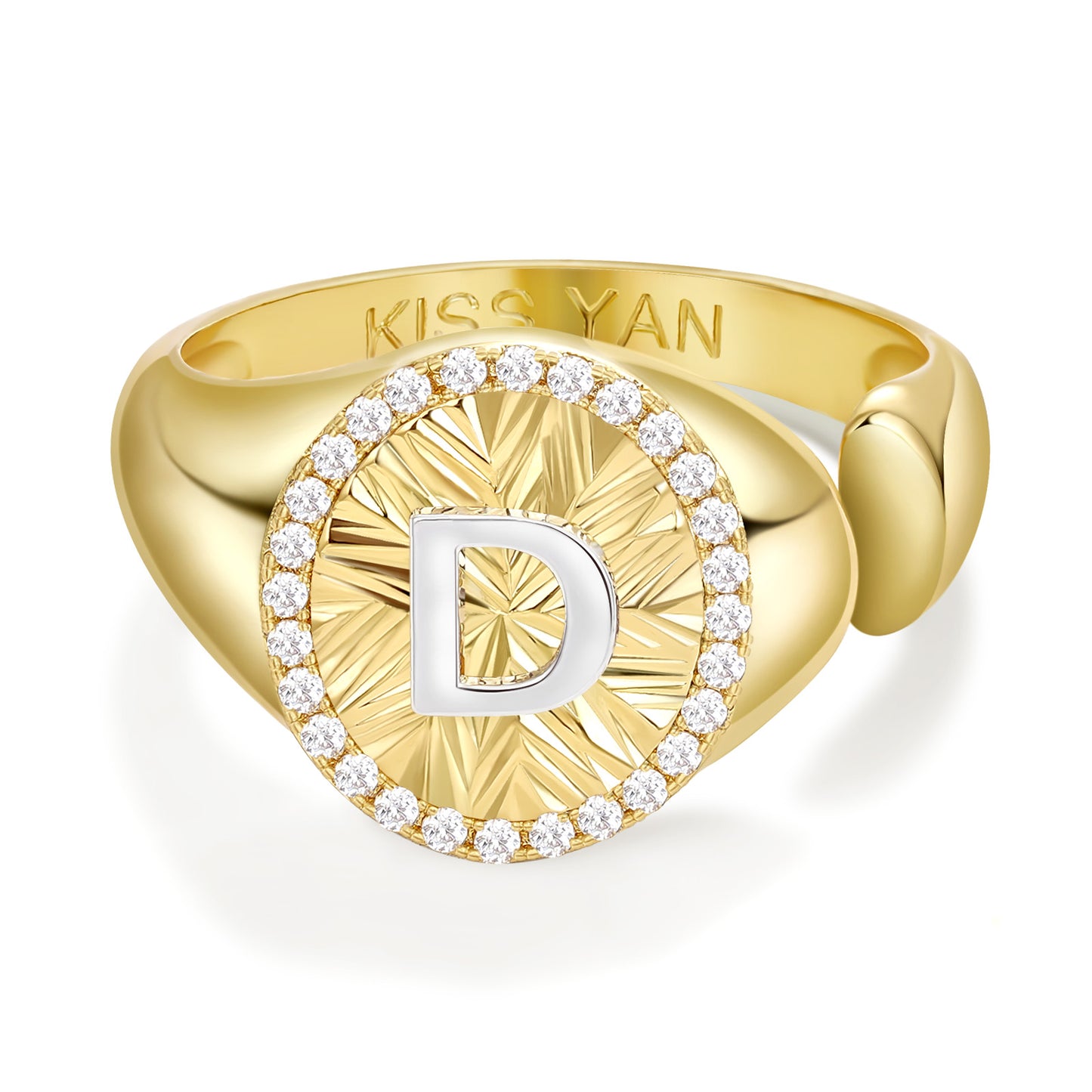 14k Gold Plate Initial  Adjustable Letter Ring