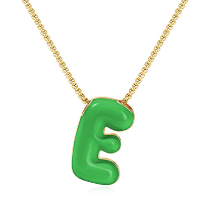 Bubble Letter Colorful Enamel Initial Necklace