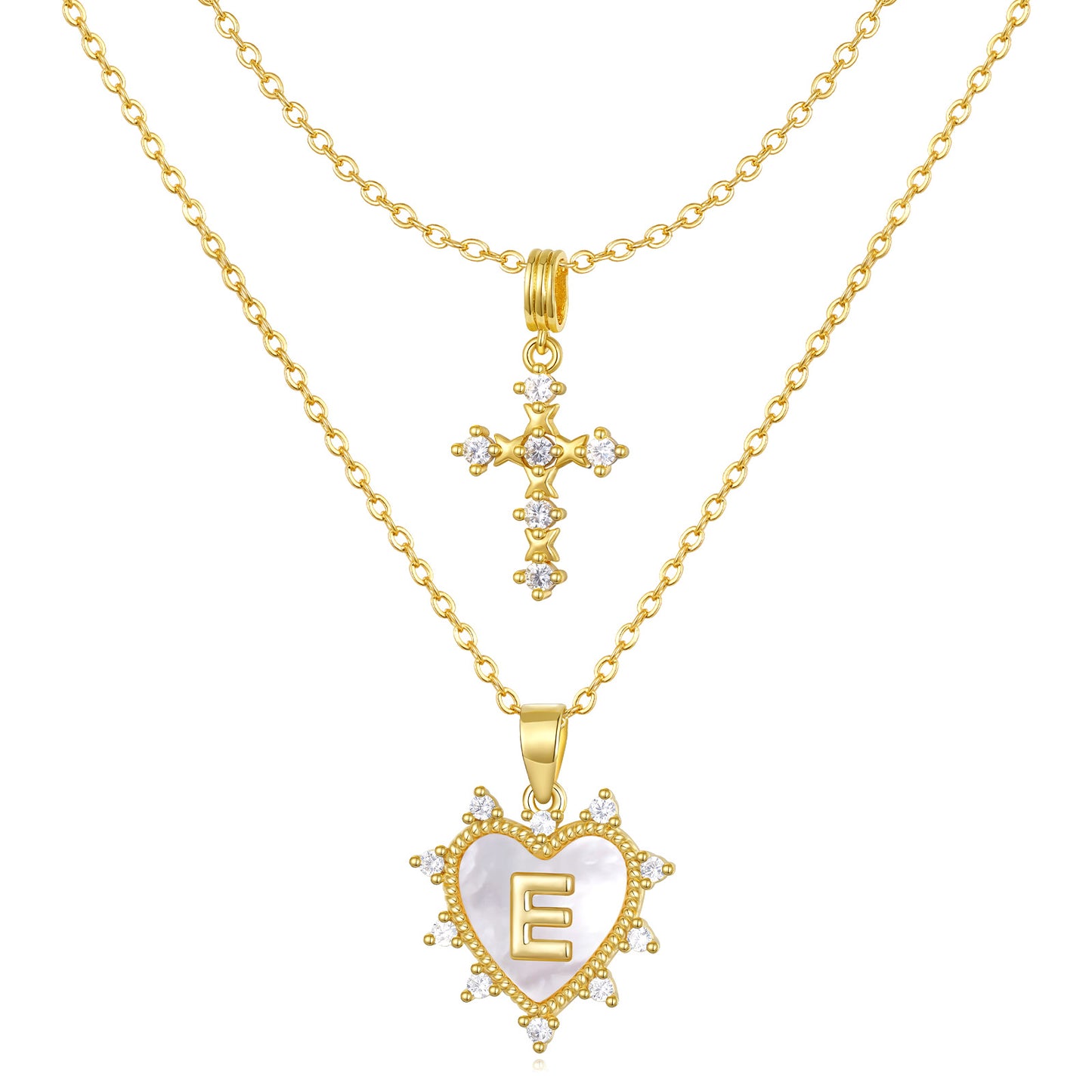 Layered Heart Pendant Initial Necklace