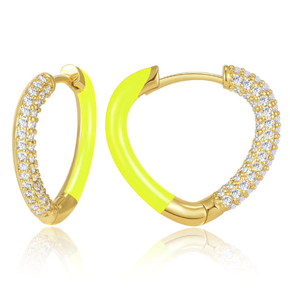 Yellow Enamel Heart Huggie Earrings