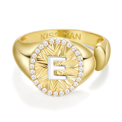 14k Gold Plate Initial  Adjustable Letter Ring