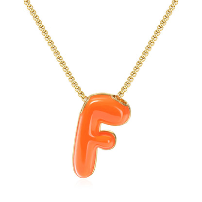 Bubble Letter Colorful Enamel Initial Necklace