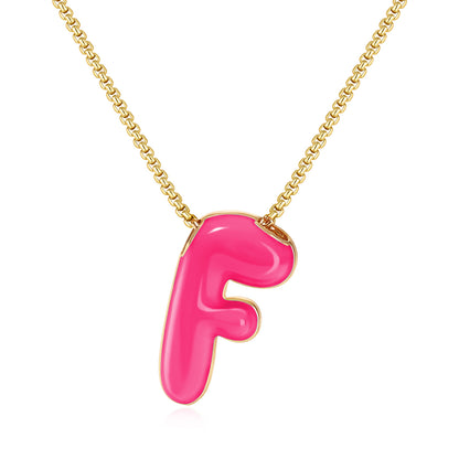 Bubble Letter Colorful Enamel Initial Necklace