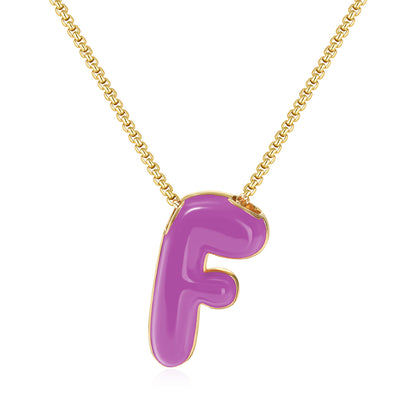 Bubble Letter Colorful Enamel Initial Necklace