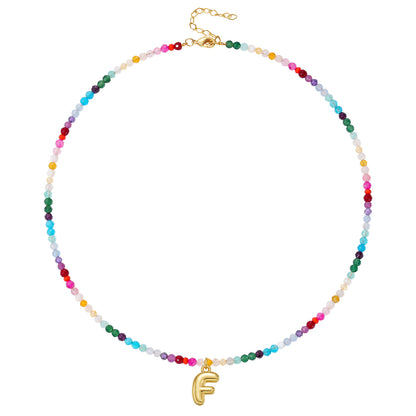 Beaded Bubble Letter Initial Pendant Necklace