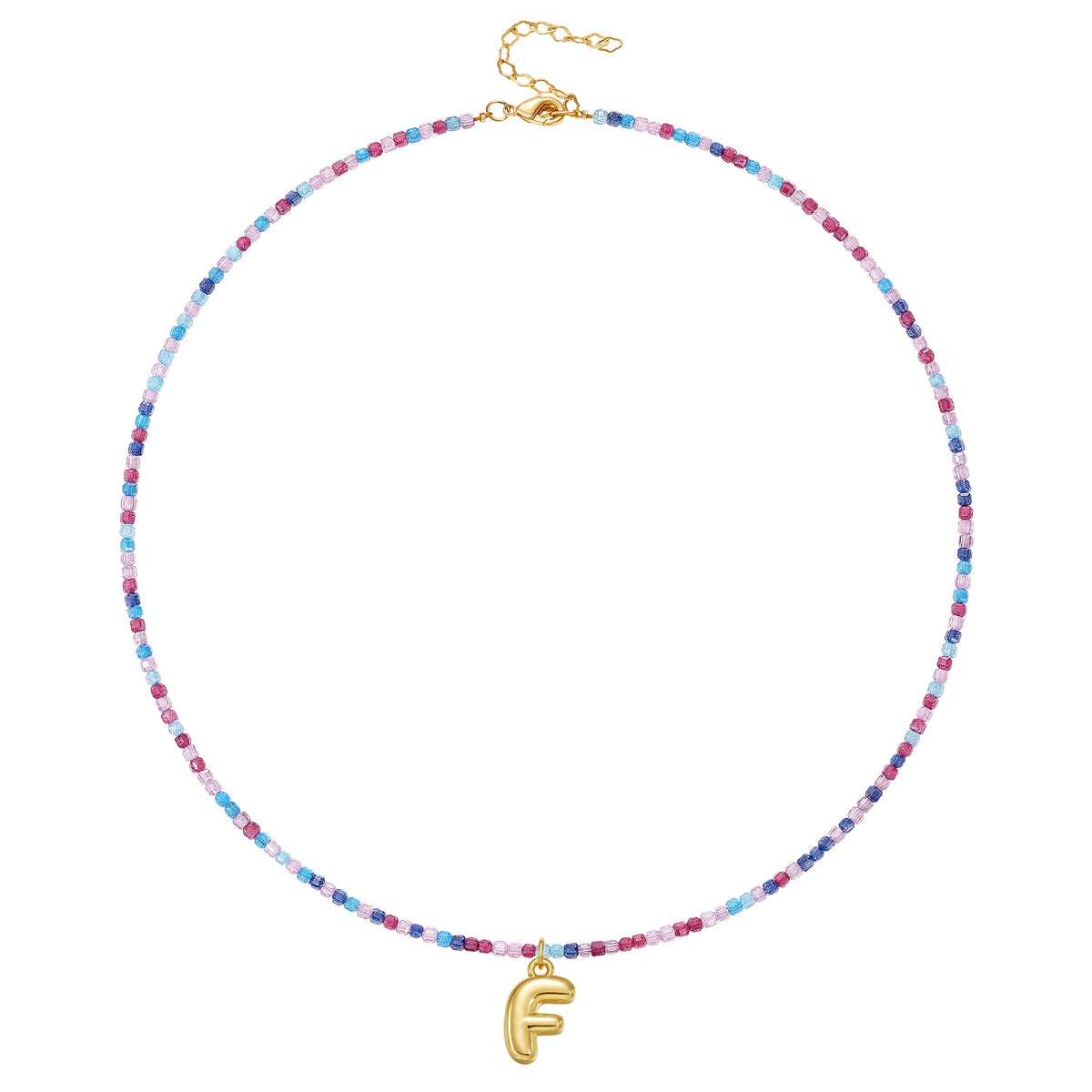 Beaded Bubble Letter Initial Pendant Necklace