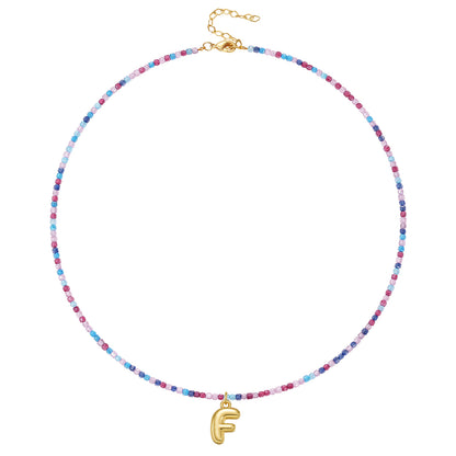 Beaded Bubble Letter Initial Pendant Necklace